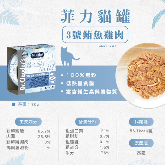 【團購】Dr.Clauder’s克勞德博士 菲力貓罐 無穀無膠 零食罐 70g