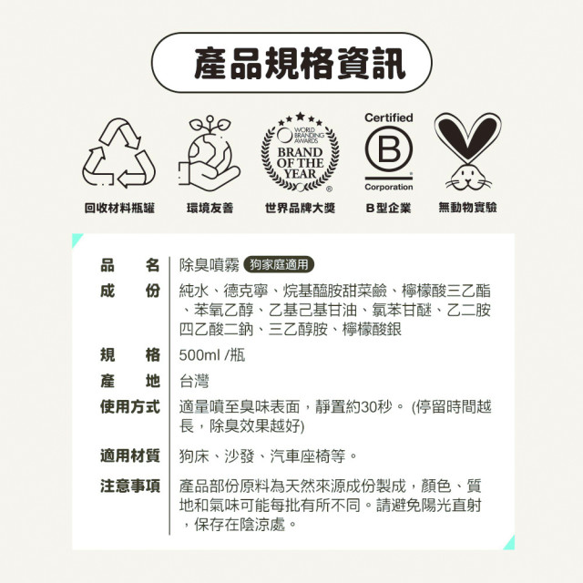 【團購/社群享98折】臭味滾 狗除臭噴霧 高效分解異味