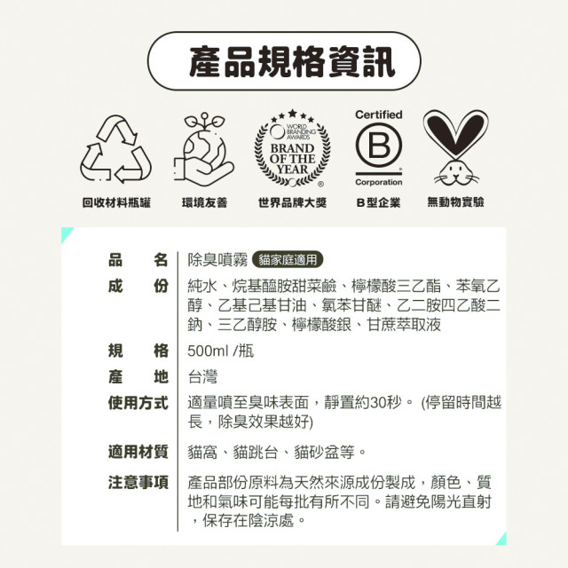 【團購/社群享98折】臭味滾 貓貓除臭噴霧 高效分解異味
