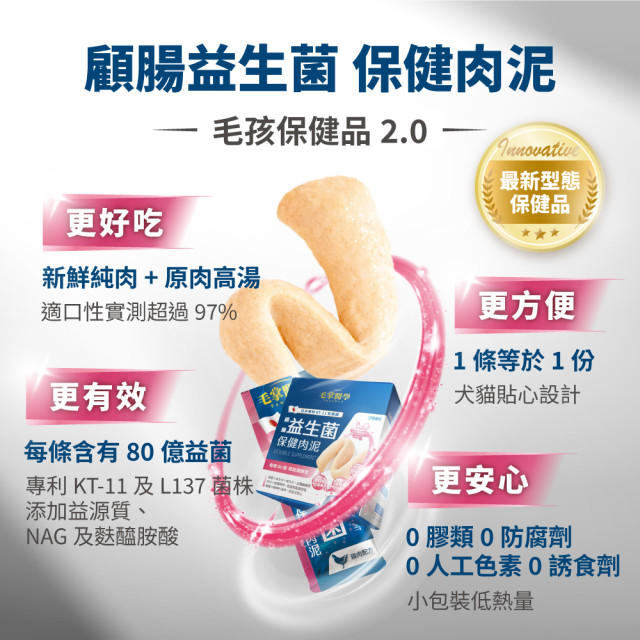 毛掌醫學 益生菌保健肉泥 寵物腸胃保健 軟便剋星 貓狗適用 一盒30入(x6g)
