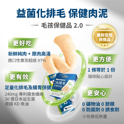 【團購】毛掌醫學 益菌化排毛保健肉泥 貓咪天然排毛 取代化毛膏 一盒30入(x6g)