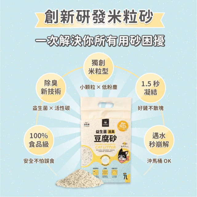 【團購/社群享98折】汪喵星球 益生菌消臭豆腐砂（米粒型豆腐砂）2.7KG